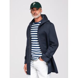 Ombre Minimalist Men'S Mid-Length Coat With Hood - Navy Blue Modrá Xxl Ombre Minimalist Men'S Mid-Length Coat With Hood - Navy Blue Modrá Xxl