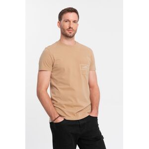 Men'S Cotton T-Shirt With Pocket Print Ombre Streetstyle - Sand Krémová S Men'S Cotton T-Shirt With Pocket Print Ombre Streetstyle - Sand Krémová S