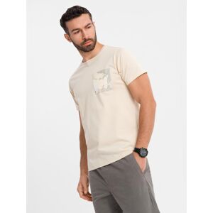 Ombre Men'S Cotton T-Shirt With Printed Pocket - Turquoise Krémová M Ombre Men'S Cotton T-Shirt With Printed Pocket - Turquoise Krémová M
