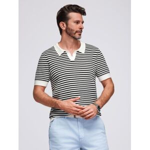 Ombre Men'S Knitted Buttonless Polo Shirt With Navy Stripes - Black And White Čierna L Ombre Men'S Knitted Buttonless Polo Shirt With Navy Stripes - Black And White Čierna L
