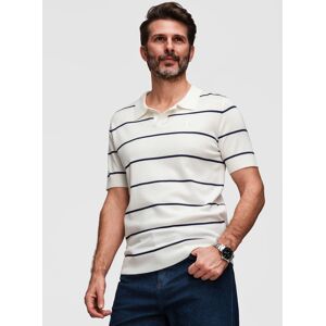 Ombre Men'S Horizontal Striped Viscose Polo Shirt - White And Navy Šedá L Ombre Men'S Horizontal Striped Viscose Polo Shirt - White And Navy Šedá L