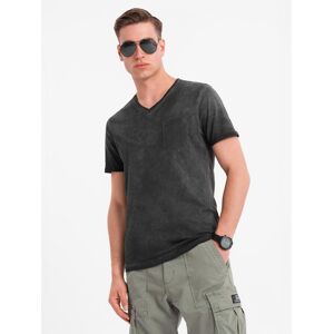 Ombre Men'S Cotton Knit V-Neck T-Shirt With Wash Effect - Black Šedá S Ombre Men'S Cotton Knit V-Neck T-Shirt With Wash Effect - Black Šedá S