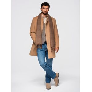Ombre Men'S Coat With Asymmetrical Fastening And High Collar - Light Brown Modrá M Ombre Men'S Coat With Asymmetrical Fastening And High Collar - Light Brown Modrá M