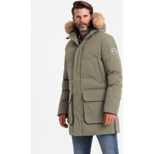 Ombre Men'S Long Parka Jacket With Flared Bottom - Dark Olive Green Kaki L Ombre Men'S Long Parka Jacket With Flared Bottom - Dark Olive Green Kaki L