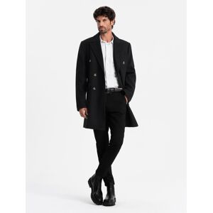Ombre Men'S Double-Breasted Coat With Decorative Buttons - Black Čierna S Ombre Men'S Double-Breasted Coat With Decorative Buttons - Black Čierna S