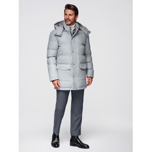 Ombre Warm Men'S Long Parka Jacket With Wool - Light Grey Melange Šedá M Ombre Warm Men'S Long Parka Jacket With Wool - Light Grey Melange Šedá M