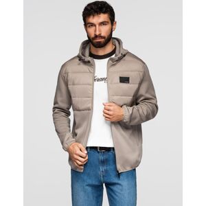 Ombre Men'S Lightweight Jacket Of Combined Materials With Hood And Decorative Quilting - Ash Hnedá S Ombre Men'S Lightweight Jacket Of Combined Materials With Hood And Decorative Quilting - Ash Hnedá S