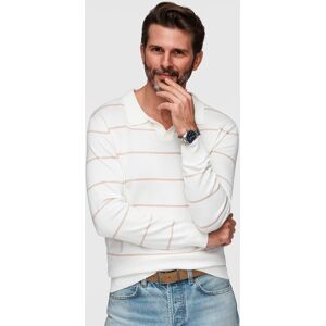 Ombre Men'S Horizontal Striped Polo Longsleeve With Viscose - White And Beige Biela S Ombre Men'S Horizontal Striped Polo Longsleeve With Viscose - White And Beige Biela S
