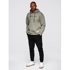 Ombre Men'S Kangaroo Sweatshirt With Embroidery And Hood - Khaki Čierna Xxl Ombre Men'S Kangaroo Sweatshirt With Embroidery And Hood - Khaki Čierna Xxl