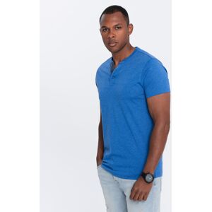 Ombre Men'S T-Shirt With Round Henley Neckline - Blue Modrá S Ombre Men'S T-Shirt With Round Henley Neckline - Blue Modrá S