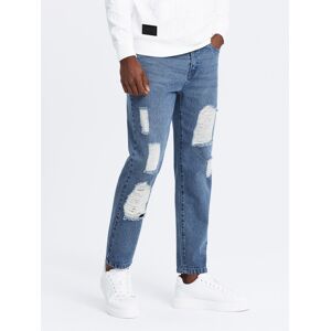 Ombre Men'S Tapered Fit Denim Pants With Holes - Dark Blue Modrá L Ombre Men'S Tapered Fit Denim Pants With Holes - Dark Blue Modrá L