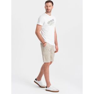 Ombre Men'S Monochromatic Shorts With Cargo Pockets - Beige Krémová L Ombre Men'S Monochromatic Shorts With Cargo Pockets - Beige Krémová L