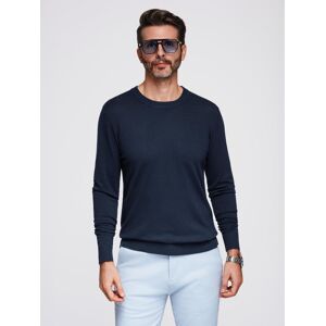 Ombre Men'S Sweater With Round Neckline In Stretch Knit With Classic Weave - Navy Blue Modrá Xxl Ombre Men'S Sweater With Round Neckline In Stretch Knit With Classic Weave - Navy Blue Modrá Xxl
