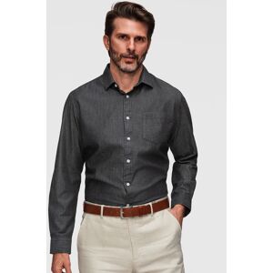 Ombre Men'S Denim Shirt With Embroidered Pocket - Black Šedá S Ombre Men'S Denim Shirt With Embroidered Pocket - Black Šedá S