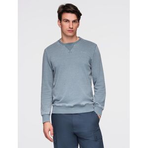 Ombre Washed Men'S Sweatshirt With Decorative Stitching At The Neckline - Light Blue Šedá S Ombre Washed Men'S Sweatshirt With Decorative Stitching At The Neckline - Light Blue Šedá S