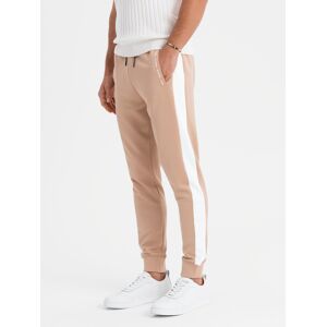 Ombre Men'S Sweatpants Joggers With Contrasting Stripes - Beige Ružová L Ombre Men'S Sweatpants Joggers With Contrasting Stripes - Beige Ružová L