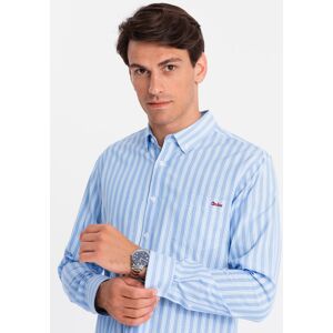 Ombre Men'S Regular Fit Shirt In White Stripes With Pocket - Blue Svetlomodrá M Ombre Men'S Regular Fit Shirt In White Stripes With Pocket - Blue Svetlomodrá M