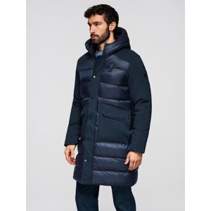 Ombre Men'S Quilted Long Jacket With Large Pockets - Navy Blue Modrá L Ombre Men'S Quilted Long Jacket With Large Pockets - Navy Blue Modrá L