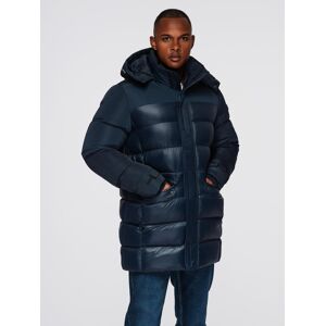 Ombre Men'S Quilted Jacket With Combined Materials And Hood - Navy Blue Modrá M Ombre Men'S Quilted Jacket With Combined Materials And Hood - Navy Blue Modrá M