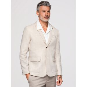 Ombre Men'S Regular Cut Blazer With Linen - Cream Krémová S Ombre Men'S Regular Cut Blazer With Linen - Cream Krémová S