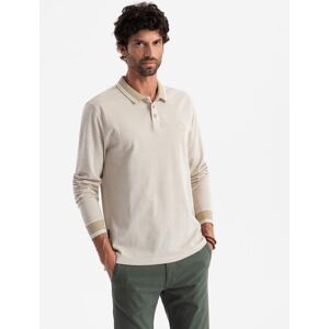 Ombre Men'S Melange Polo Longsleeve With Embroidery - Sand Melange Krémová L Ombre Men'S Melange Polo Longsleeve With Embroidery - Sand Melange Krémová L