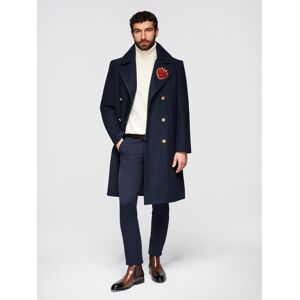 Ombre Men'S Double-Breasted Coat With Wool And Decorative Appliqués - Modrá L Ombre Men'S Double-Breasted Coat With Wool And Decorative Appliqués - Modrá L