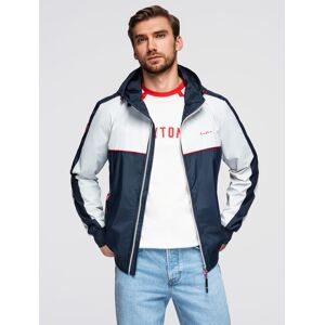 Ombre Men'S Contrast Windbreaker Jacket With Hood - Navy Blue And White Modrá L Ombre Men'S Contrast Windbreaker Jacket With Hood - Navy Blue And White Modrá L