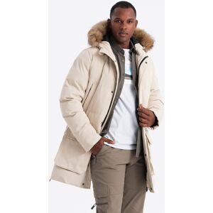 Ombre Men'S Long Parka Jacket With Flared Bottom - Cream Krémová Xl Ombre Men'S Long Parka Jacket With Flared Bottom - Cream Krémová Xl