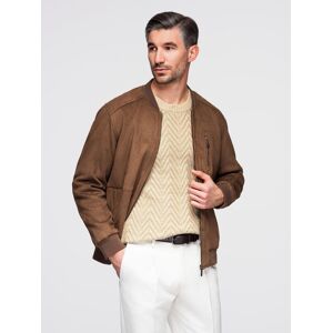 Ombre Men'S Imitation Suede Bomber Jacket - Brown Čierna M Ombre Men'S Imitation Suede Bomber Jacket - Brown Čierna M