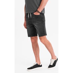 Ombre Men'S Shorts With Elastic Waistband And Wash Effect - Black Šedá L Ombre Men'S Shorts With Elastic Waistband And Wash Effect - Black Šedá L