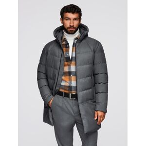 Ombre Men'S Long Quilted Jacket With Hood - Grey Čierna Xl Ombre Men'S Long Quilted Jacket With Hood - Grey Čierna Xl