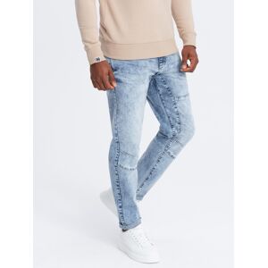 Ombre Men'S Denim Taper Fit Pants With Stitching And Rolled Up Legs - Blue Šedá S Ombre Men'S Denim Taper Fit Pants With Stitching And Rolled Up Legs - Blue Šedá S