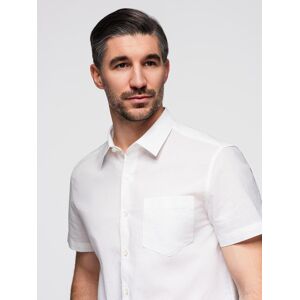 Ombre Men'S Short-Sleeved Linen-Cotton Shirt With Pocket - Broken White Biela S Ombre Men'S Short-Sleeved Linen-Cotton Shirt With Pocket - Broken White Biela S