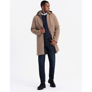 Ombre Men'S Hooded Coat In Fine Stripe - Coffee Hnedá L Ombre Men'S Hooded Coat In Fine Stripe - Coffee Hnedá L
