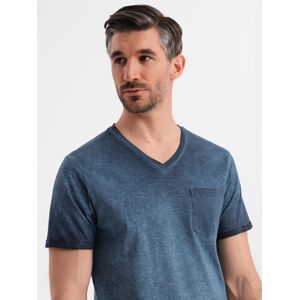 Ombre Men'S Cotton V-Neck Knit T-Shirt With Wash Effect - Navy Blue Modrá S Ombre Men'S Cotton V-Neck Knit T-Shirt With Wash Effect - Navy Blue Modrá S