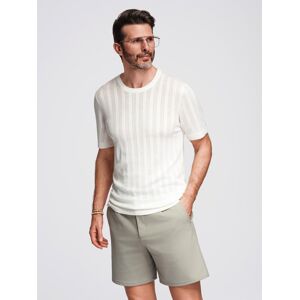 Ombre Men'S Openwork Sweater With Round Neckline And Short Sleeves - White Xl Ombre Men'S Openwork Sweater With Round Neckline And Short Sleeves - White Xl
