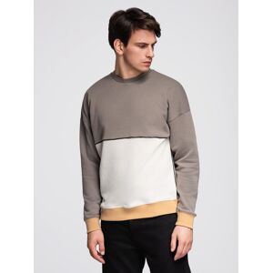 Ombre Men'S Oversize Sweatshirt With Contrasting Color Combination - Khaki Hnedá S Ombre Men'S Oversize Sweatshirt With Contrasting Color Combination - Khaki Hnedá S