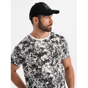 Ombre Men'S Patterned Cotton Short Sleeve T-Shirt - White And Black Šedá L Ombre Men'S Patterned Cotton Short Sleeve T-Shirt - White And Black Šedá L