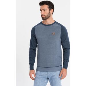Ombre Cotton Men'S Sweater With Patch And Raglan Sleeves - Navy Blue Modrá Xxl Ombre Cotton Men'S Sweater With Patch And Raglan Sleeves - Navy Blue Modrá Xxl
