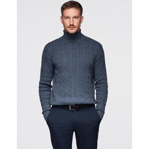 Ombre Men'S Turtleneck Sweater With Checkered Weave - Navy Blue Modrá S Ombre Men'S Turtleneck Sweater With Checkered Weave - Navy Blue Modrá S