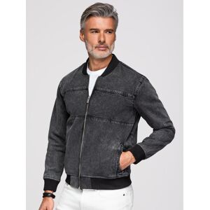 Ombre Men'S Denim Bomber Jacket With Stone Wash Effect - Black Šedá Xxl Ombre Men'S Denim Bomber Jacket With Stone Wash Effect - Black Šedá Xxl