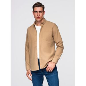 Ombre Men'S Regular Fit Cotton Shirt With Pocket - Light Brown Hnedá S Ombre Men'S Regular Fit Cotton Shirt With Pocket - Light Brown Hnedá S