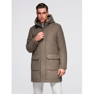 Ombre Men'S Parka Coat With Wool And Hood - Khaki Biela Xl Ombre Men'S Parka Coat With Wool And Hood - Khaki Biela Xl