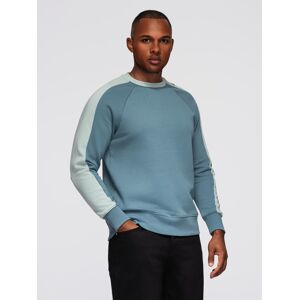 Ombre Men'S Sweatshirt With Contrasting Stripes And Raglan Sleeves - Bleached Turquoise Modrá M Ombre Men'S Sweatshirt With Contrasting Stripes And Raglan Sleeves - Bleached Turquoise Modrá M
