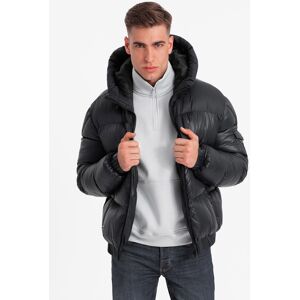 Ombre Men'S Warm Puffer Jacket With Welts - Black Čierna Xxl Ombre Men'S Warm Puffer Jacket With Welts - Black Čierna Xxl