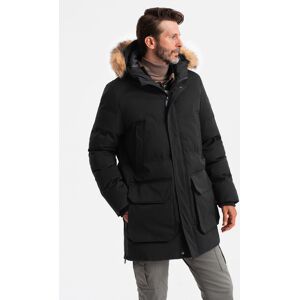 Ombre Men'S Insulated Long Parka Jacket With Flared Bottom - Black Čierna Xxl Ombre Men'S Insulated Long Parka Jacket With Flared Bottom - Black Čierna Xxl