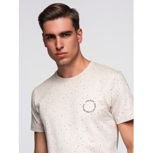 Ombre Men'S Printed Cotton T-Shirt With Round Neckline - Beige Čierna S Ombre Men'S Printed Cotton T-Shirt With Round Neckline - Beige Čierna S