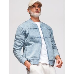 Ombre Men'S Denim Bomber Jacket With Stone Wash Effect - Light Blue Svetlomodrá Xxl Ombre Men'S Denim Bomber Jacket With Stone Wash Effect - Light Blue Svetlomodrá Xxl