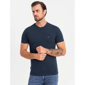 Ombre Men'S Slim Fit T-Shirt With Round Neckline And Logo - Navy Blue Modrá S Ombre Men'S Slim Fit T-Shirt With Round Neckline And Logo - Navy Blue Modrá S