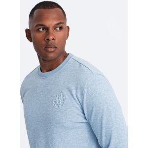 Ombre Men'S Mélange Sweatshirt With Embroidered Logo - Blue Svetlomodrá S Ombre Men'S Mélange Sweatshirt With Embroidered Logo - Blue Svetlomodrá S